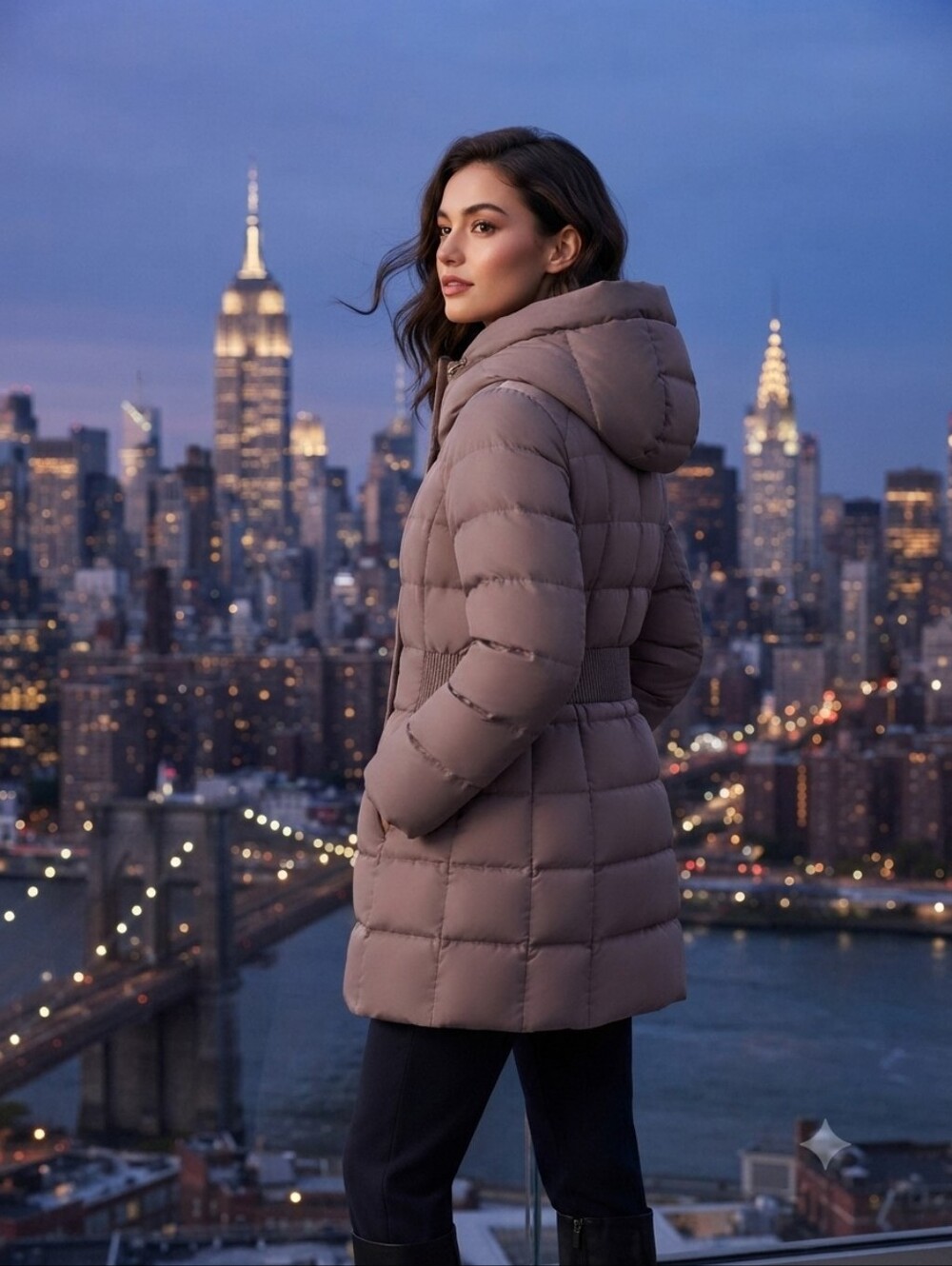 Cole Haan Signature Down Blend Puffer Coat - Mauve/Taupe - Size M